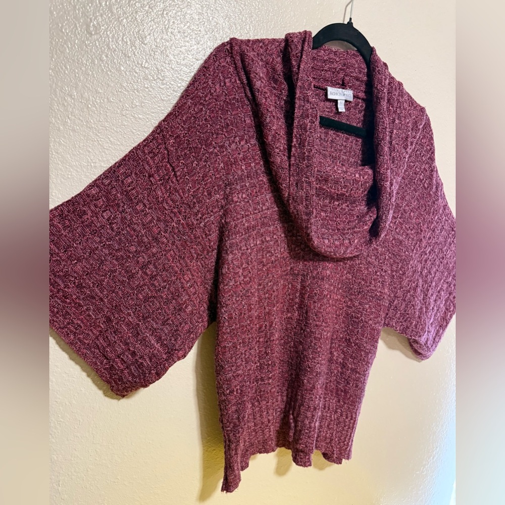 Fashion Bug Deep Cowl Neck Short Sleeve Sweater Top | Pink Cozy Knit | Large - Picture 4 of 4